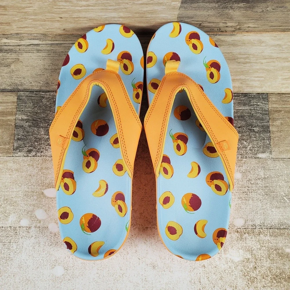Spenco Yumi Fruitopia Womens Flip-Flop Sandals Sz 12 D Yellow Peaches‎ Slip On